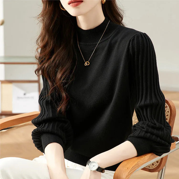 Slim fit half turtleneck shirt with sunken stripe detail in core-spun yarn fabric with spandex