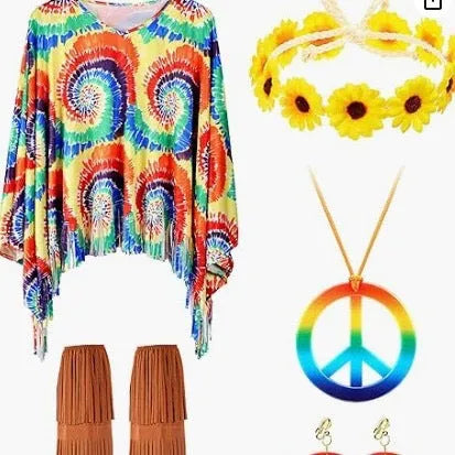 Tie dye cloak costume with bell sleeves in spandex free size for Halloween parties