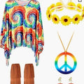 Tie dye cloak costume with bell sleeves in spandex free size for Halloween parties