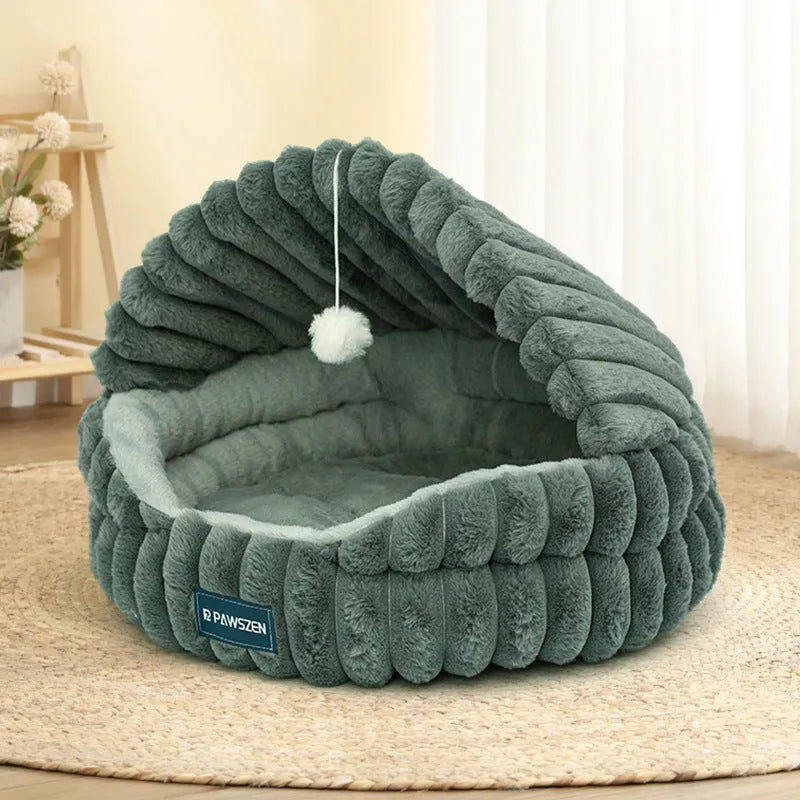 Large cat nest warm pet bed in grey shell shape 50cm diameter
