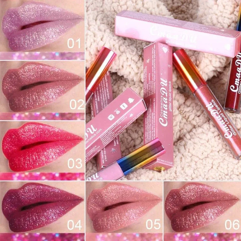Symphony shiny matte metal lip gloss lipstick 4mL in shade 01 style with silver tube and black cap