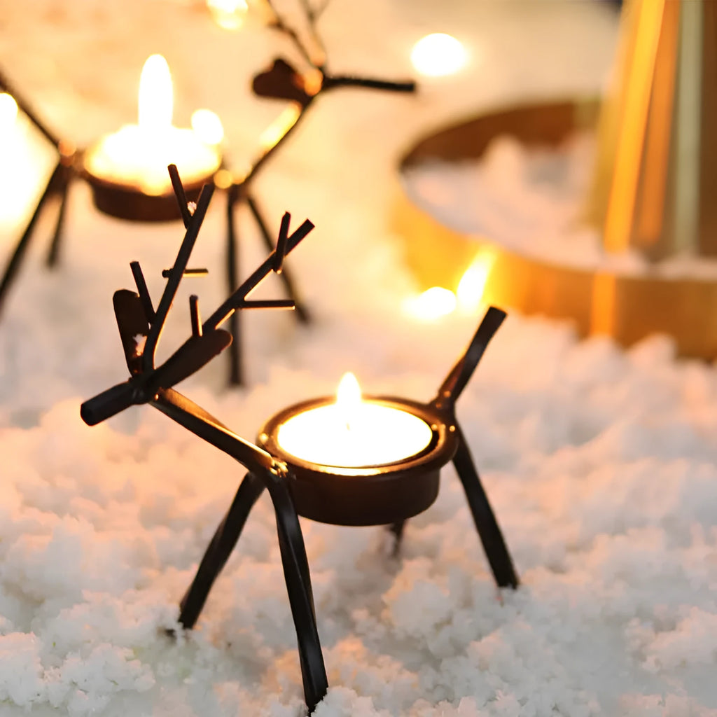 Black iron Christmas deer candlestick holder with elk antler design