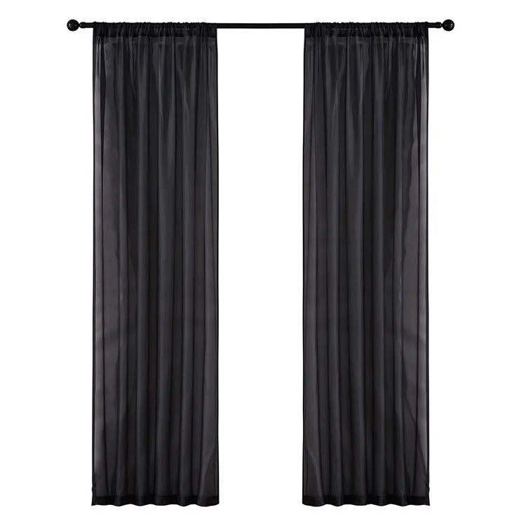 Black modern simple cotton linen window screen curtain with light transmission feature
