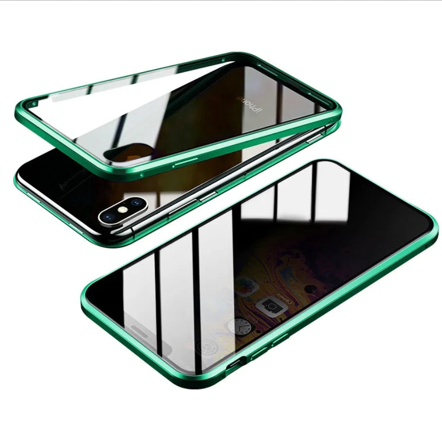 Glass anti-spy clamshell phone case for iPhone in solid colours showing geometric design
