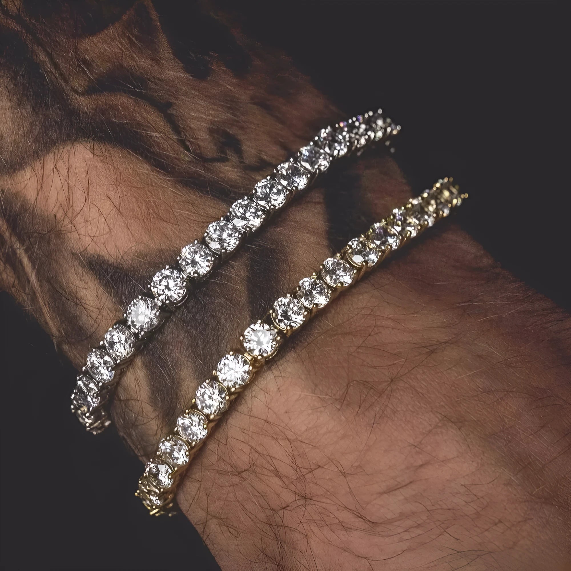 Men's silver geometric charm bracelet with a single row of sparkling clear rhinestones on a link chain.