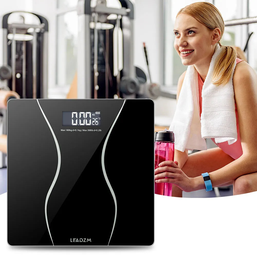 Black electronic body scale for household weight measurement up to 180kg capacity