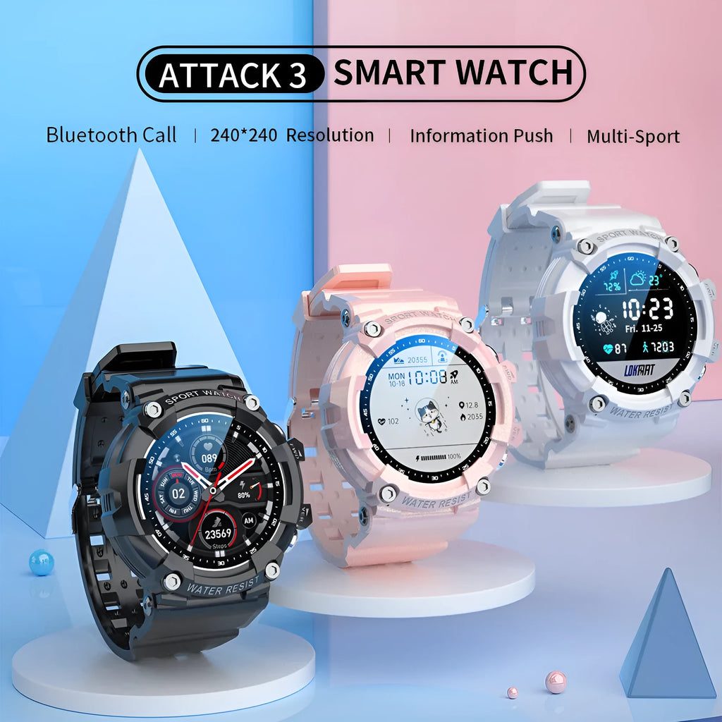 ATTACK 3 IP67 waterproof Bluetooth sports watch with colour screen on wrist.