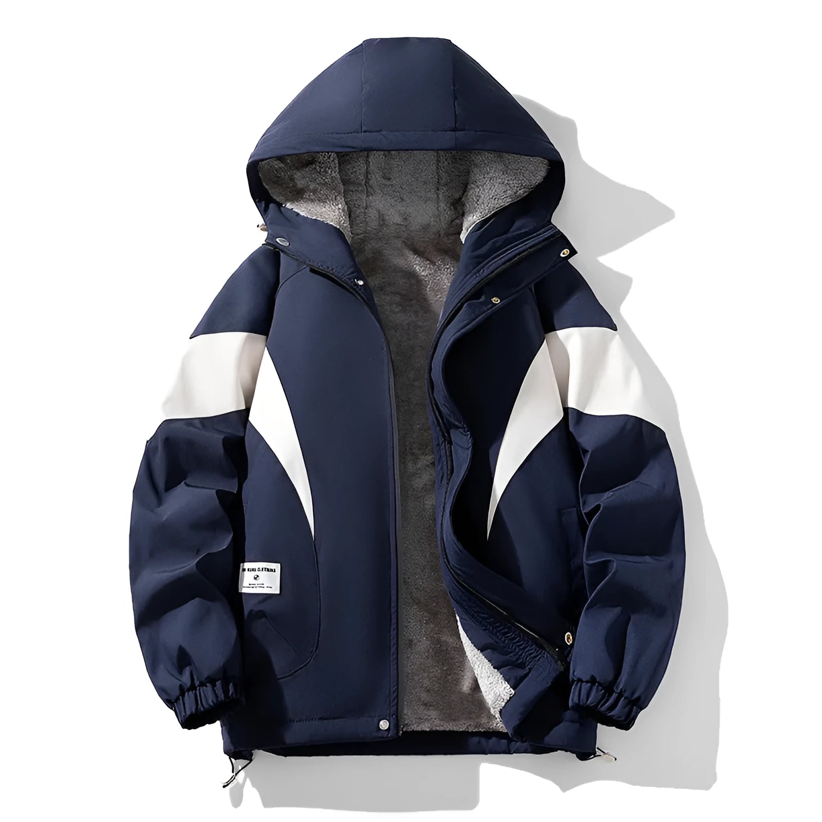 Men's fleece-lined jacket in Dark Blue with floral pattern, polyester fabric, side seam pockets