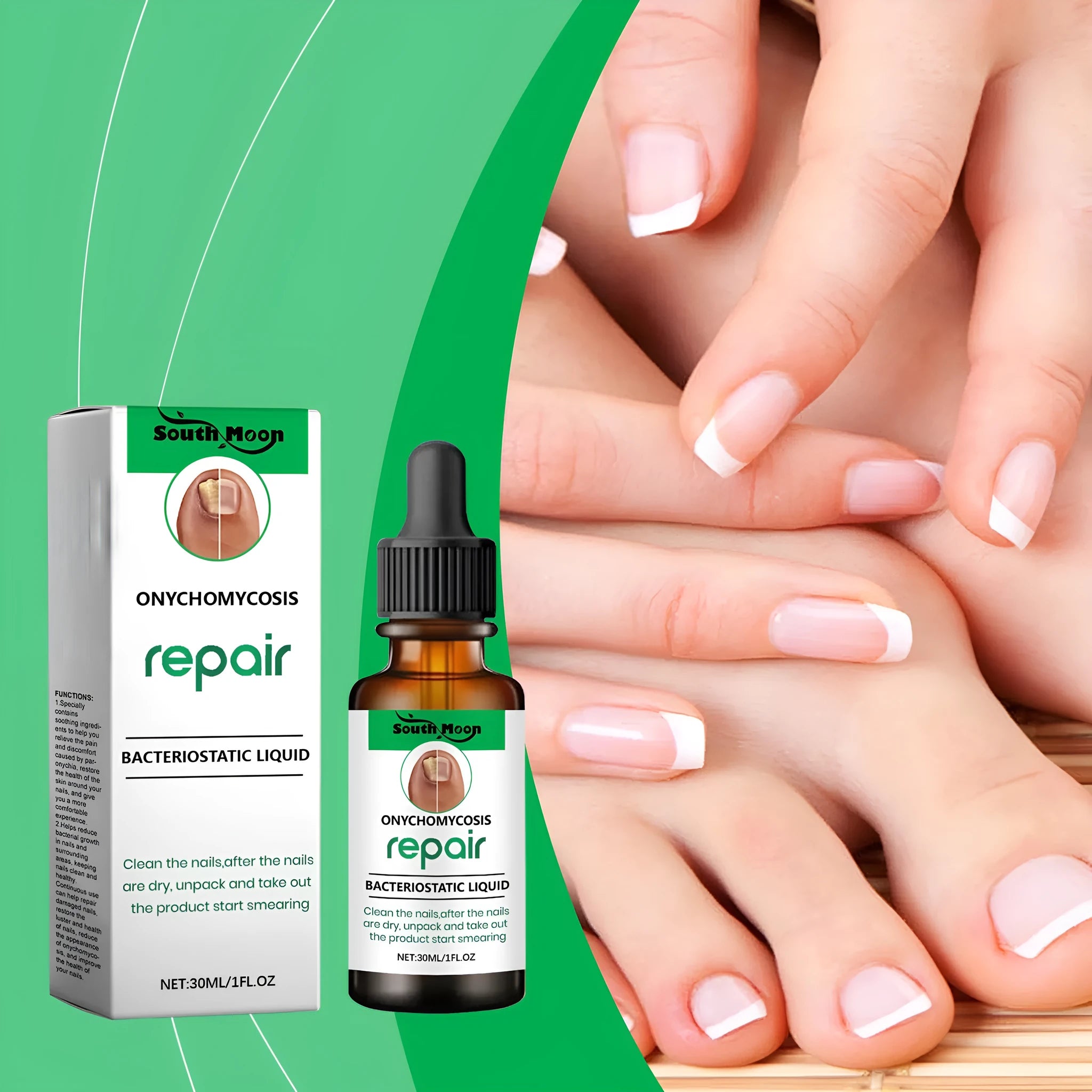 30 ml bottle of nail care nursing solution for gentle daily cleaning.