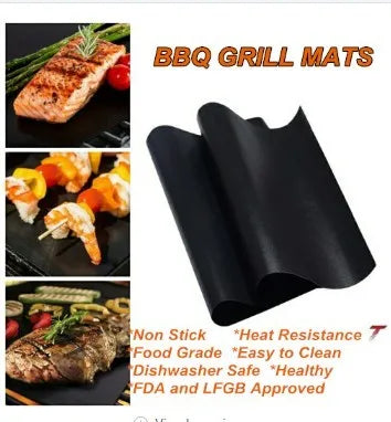 Reusable non-stick barbecue grill mat 33x40cm PTFE fibreglass fabric for indirect cooking