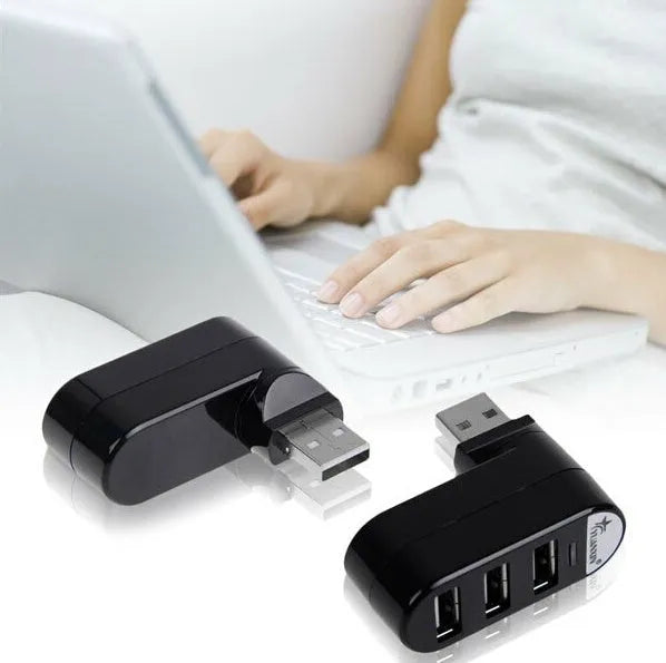 USB hub splitter with spin colour design in black and white showing four USB 2.0 ports