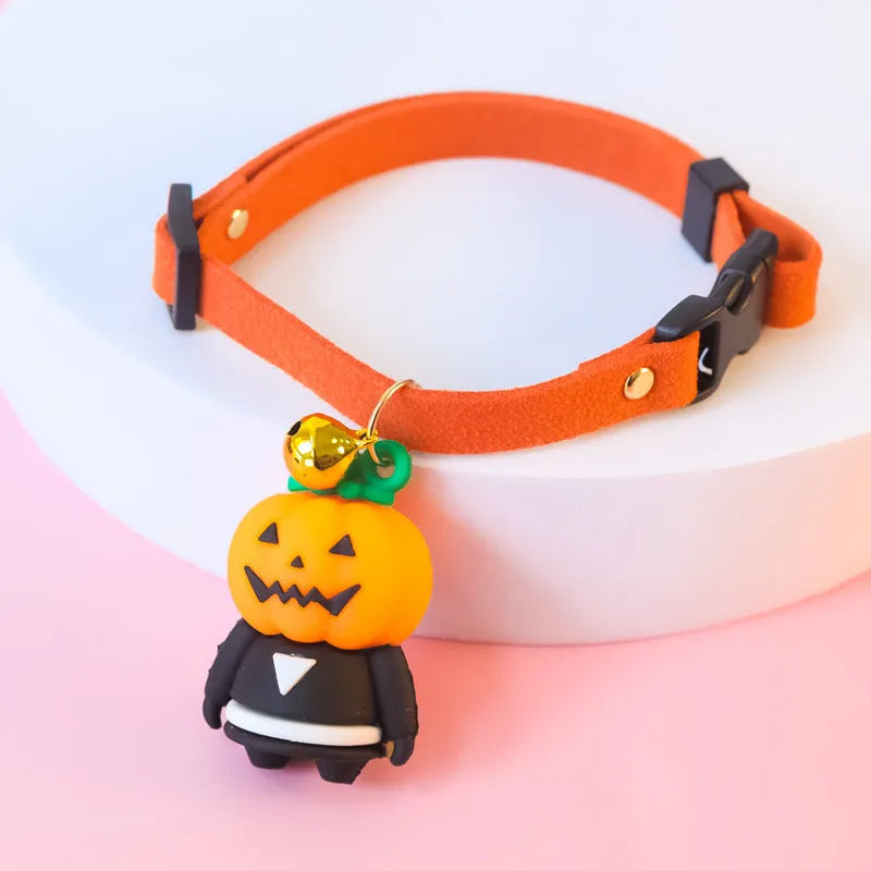 Halloween dog collar decoration with luminous cartoon patterns in Pumpkin Man, brat and skull designs