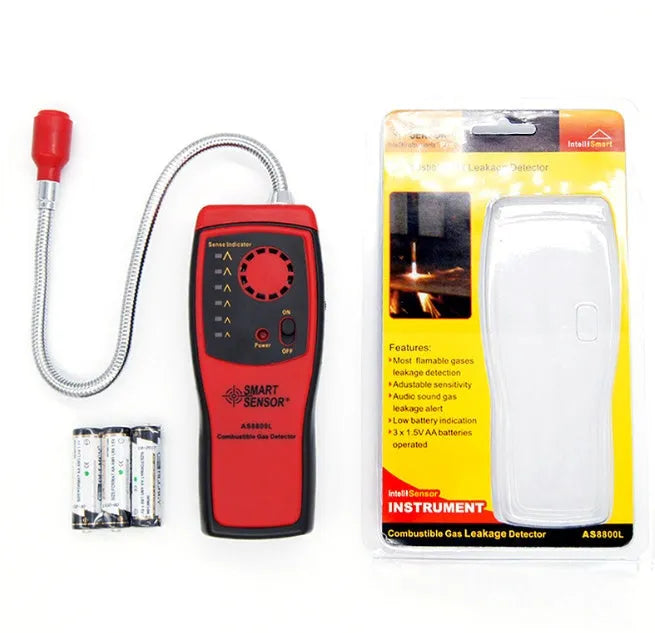 AS8800L portable flammable gas detector with LED alarm lights and compact handheld design