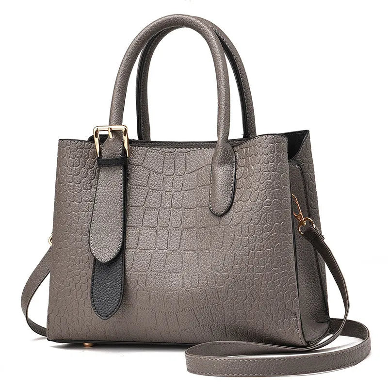 Urban simple shoulder messenger bag for women with crocodile pattern, square vertical shape, black PU leather, multiple compartments