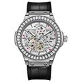 Automatic mechanical men's watch with hollow movement, diamond studding, and white shell case