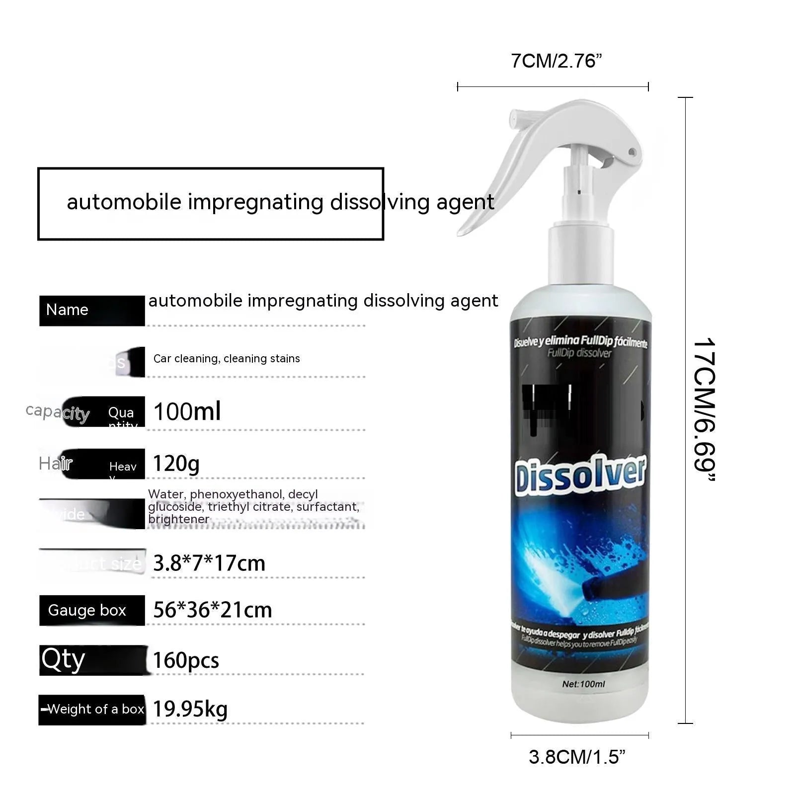 100ml car foam cleaning agent bottle for seat stains and maintenance