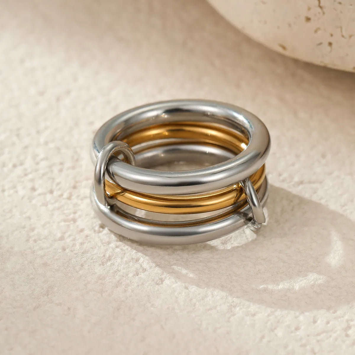 Stacked stainless steel rings with 18K gold plating in free size for women