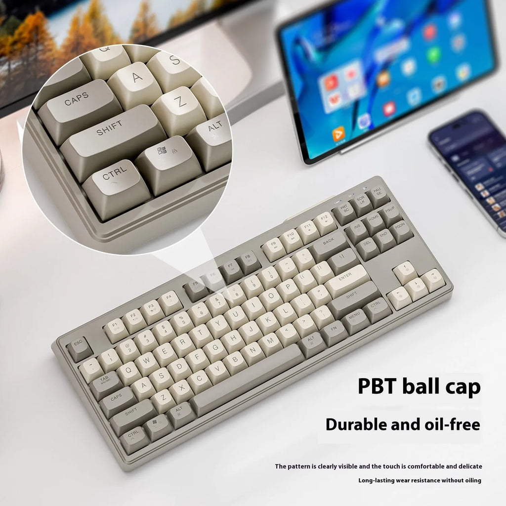 Wireless Bluetooth dual-mode keyboard in compact 38cm design with USB cable and receiver
