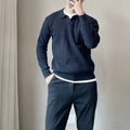 Men's loose fit rabbit fur modal knitted pullover sweater in light gray colour