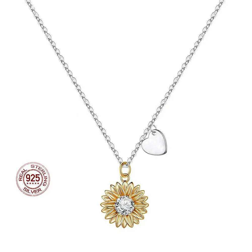 Women's sterling silver sunflower necklace with adjustable chain and electroplated daisy pendant
