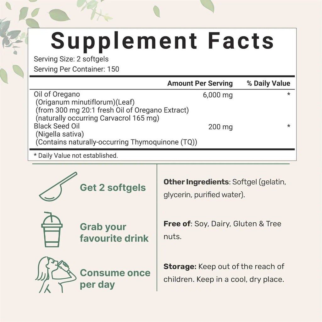 Butter black seed oil soft capsules in bottle with choice of 180 or 300 tablet packs