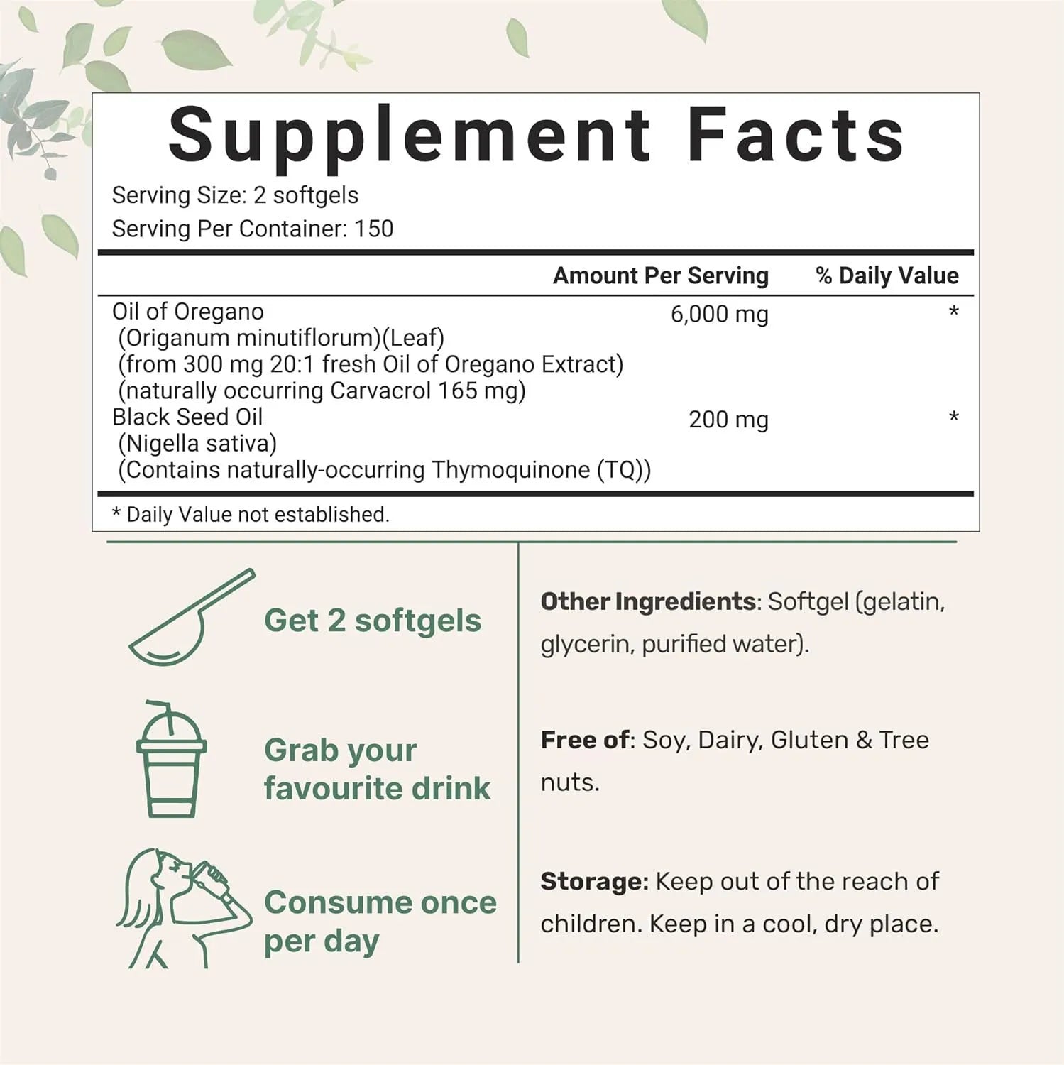 Butter black seed oil soft capsules in bottle with choice of 180 or 300 tablet packs