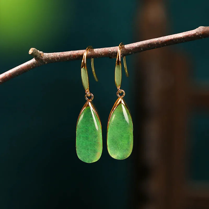 Retro geometric Chinese-style earrings with water droplet design in electroplated CP798 jade colour