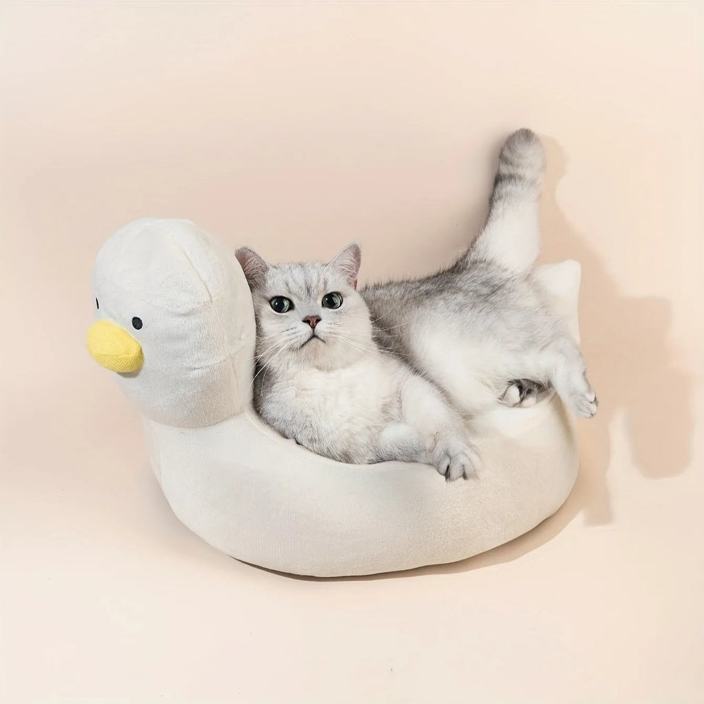Duck-shaped fluffy pet bed sofa for small dogs and cats in blue colour