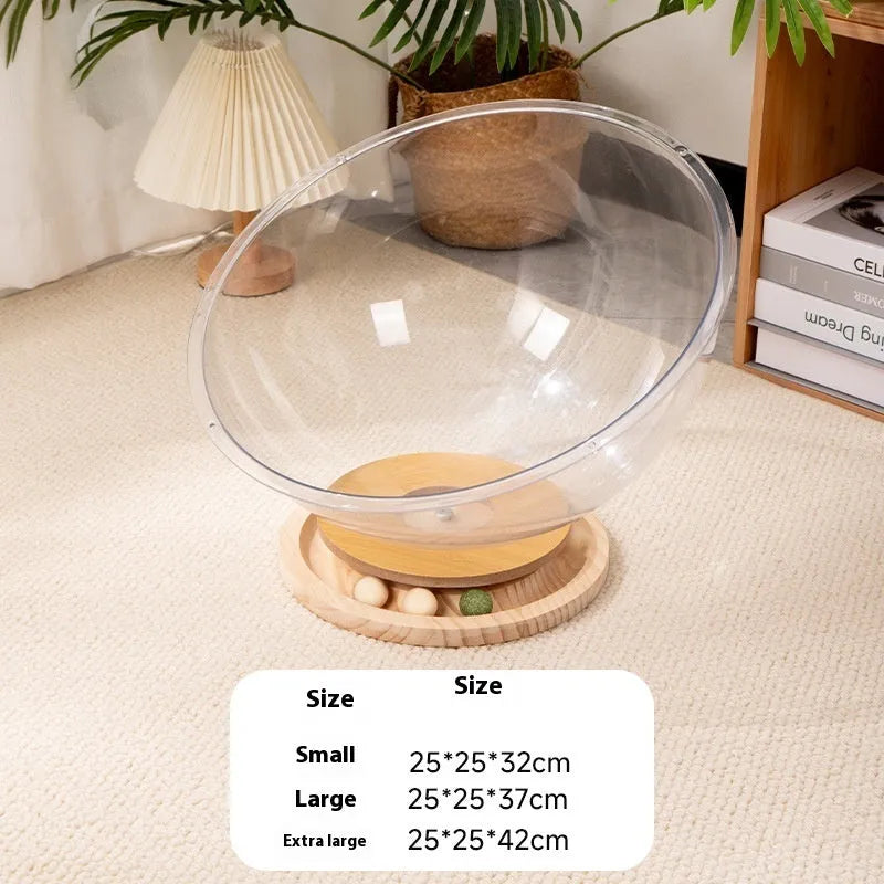 Transparent acrylic cat space capsule bed with bathtub design in multiple size options