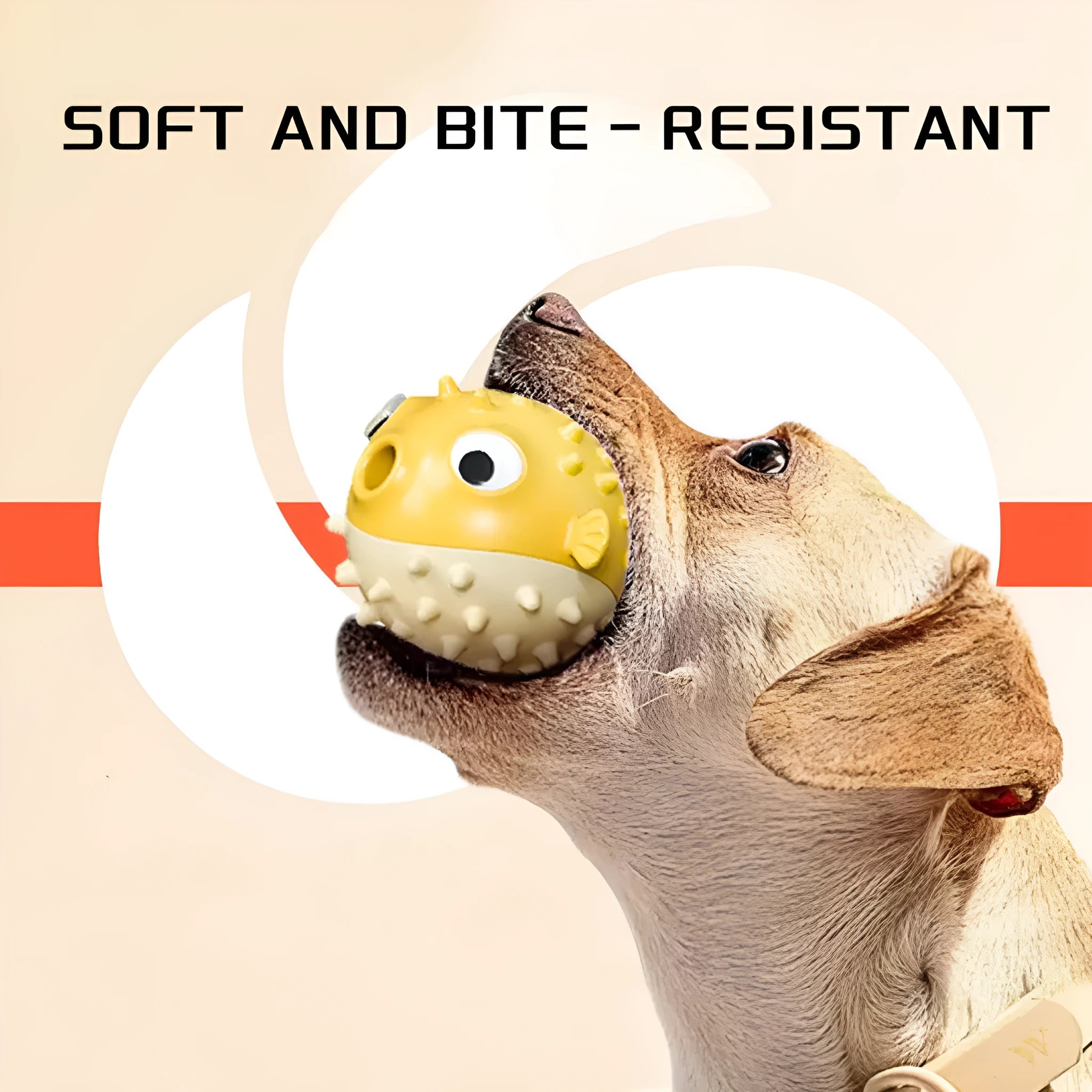 Yellow fish-shaped dog chew toy with textured surface for aggressive chewers