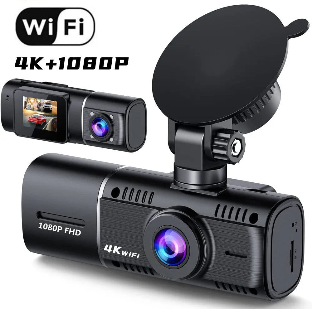 Standard black car dash camera for front and rear recording with a 1.5-inch screen