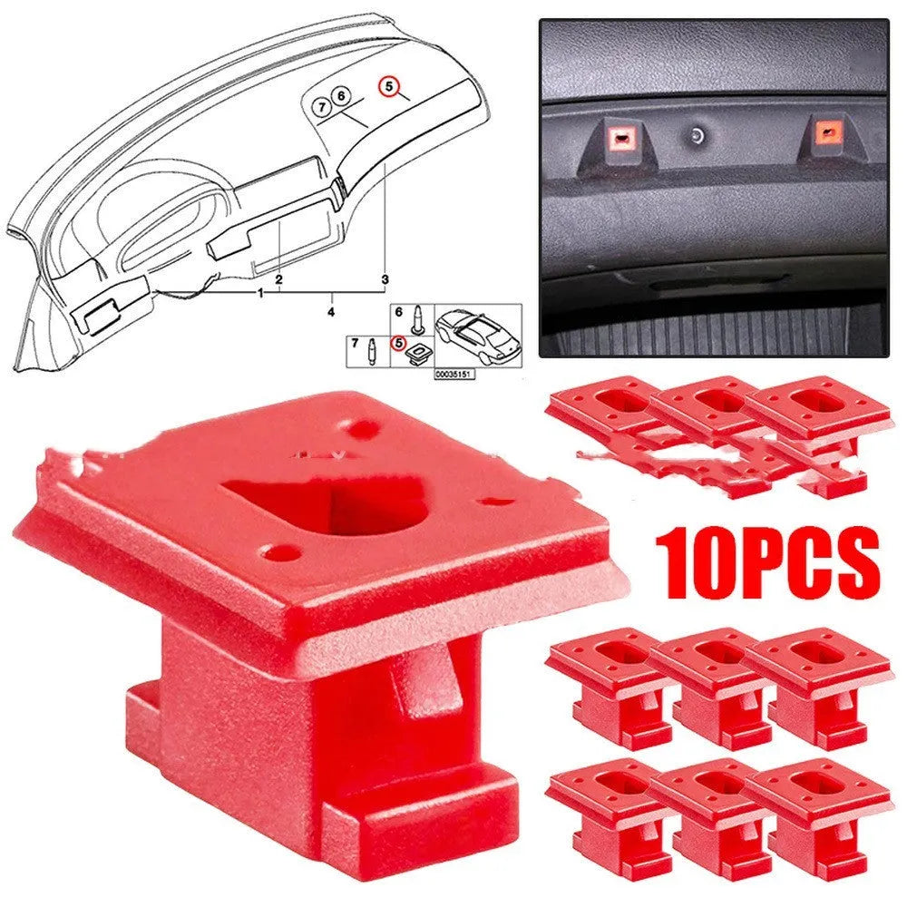 Pack of 10 black plastic BMW interior trim panel snap clip fasteners.