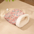 Cat sleeping bag nest measuring 50x40cm in pink, blue and striped flannel designs