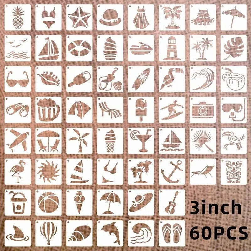 700 milky white PET film spray painting templates showing flower, animal, ocean, Hawaii, and letter designs