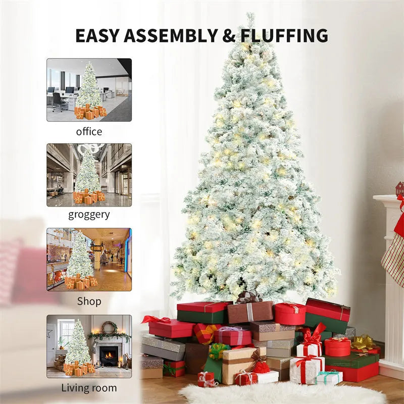 PVC artificial snow Christmas tree with green and white branches and metal stand, height 180cm