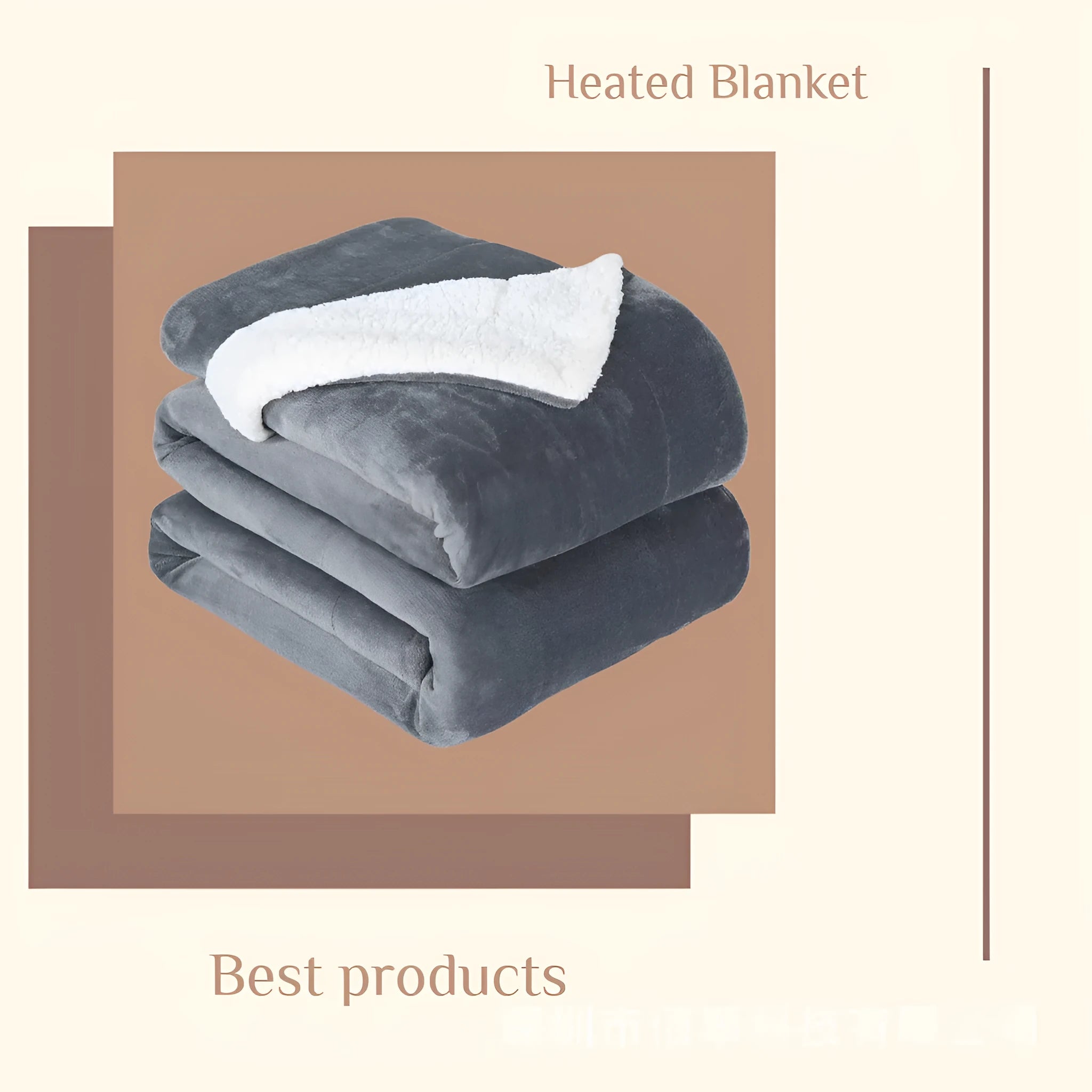 Grey USB electric heating blanket with temperature controls on flannel fabric