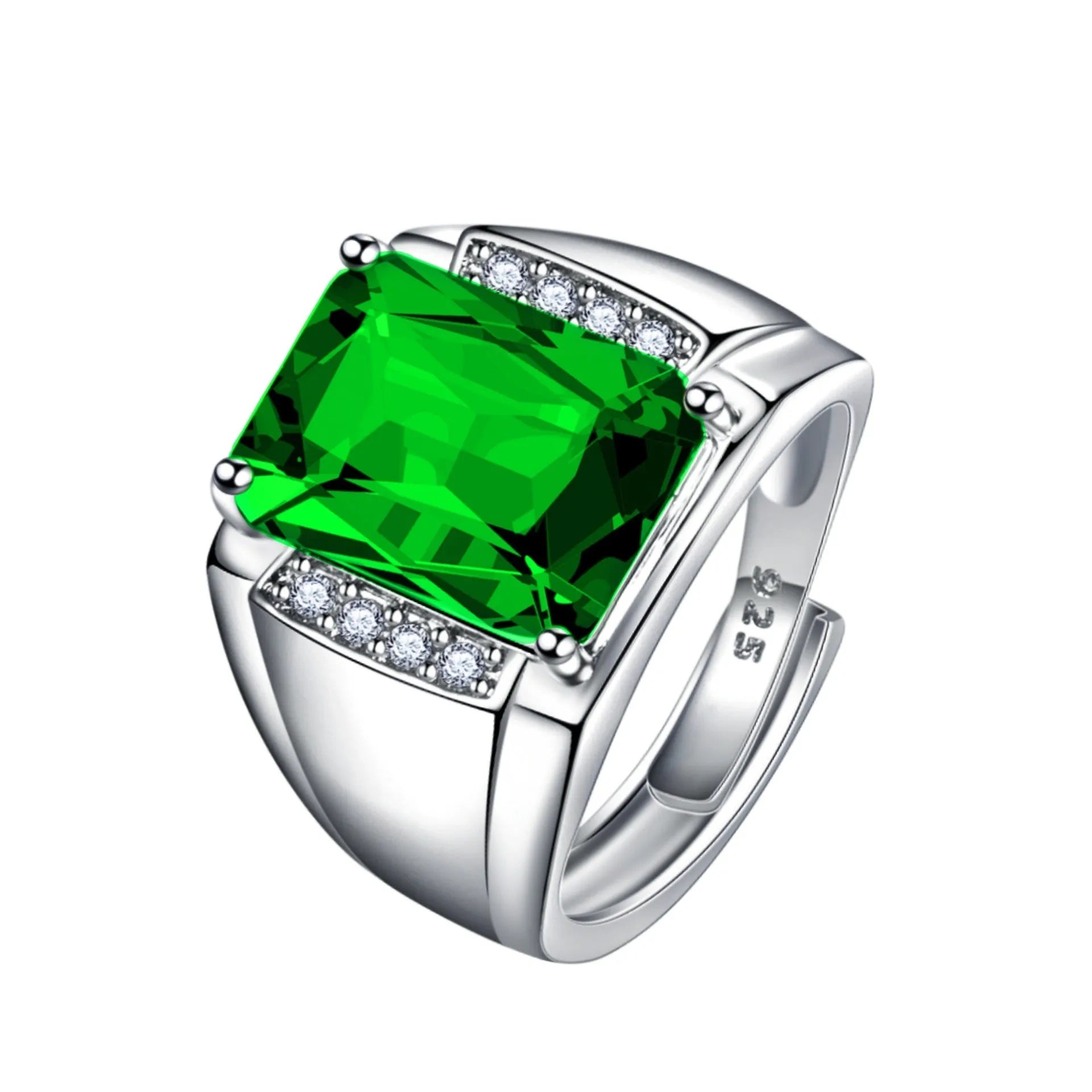 Adjustable open geometric ring with coloured rhinestone setting on copper band.