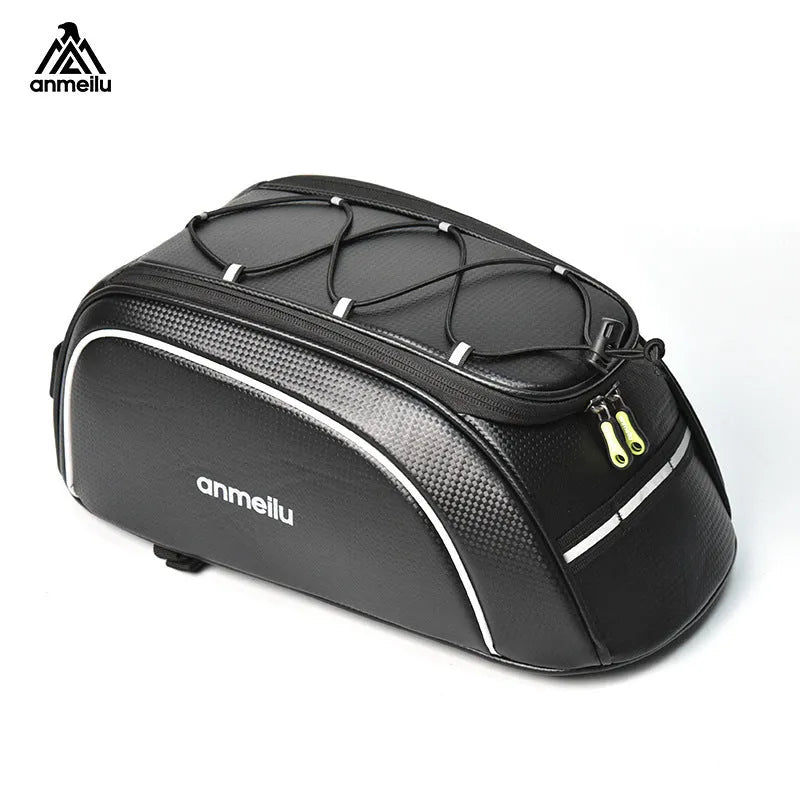 Waterproof bicycle back rack bag 8L PU leather in black and yellow mounted on bike rear rack