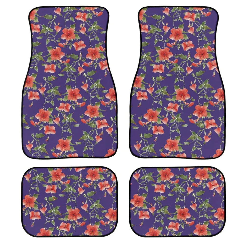 Black printed rubber car floor mat set showing four pieces with textured surface.