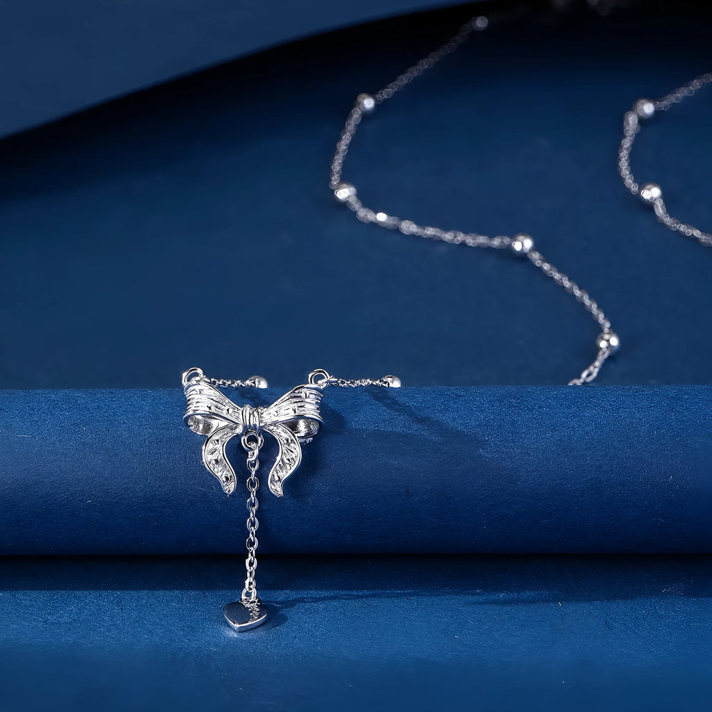 S925 silver butterfly heart necklace with adjustable O-ring chain