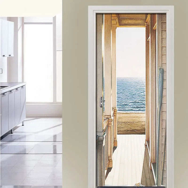 Set of two PVC self-adhesive landscape door stickers 77x200cm for home decor