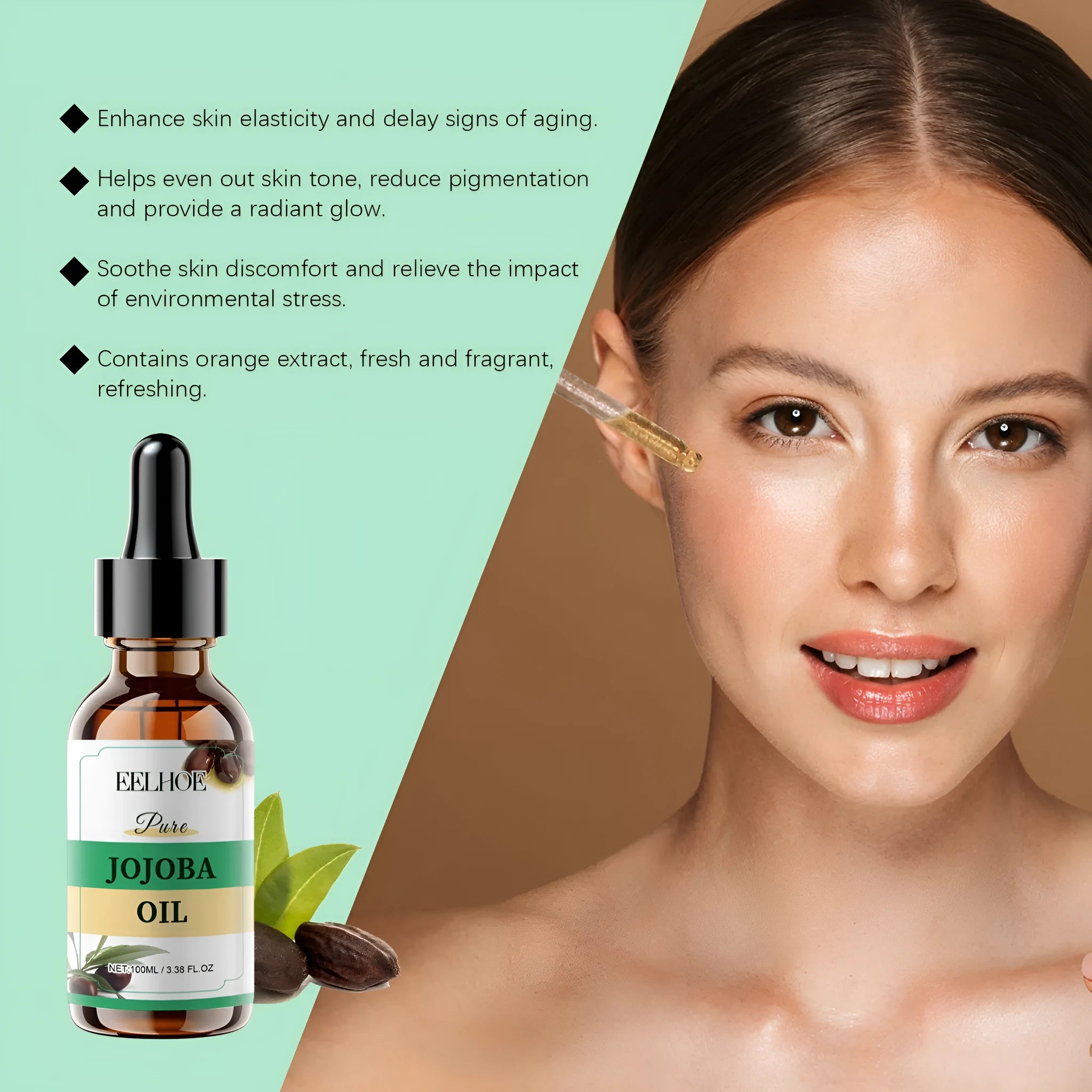 100ml organic jojoba firming facial oil bottle with vitamin E and orange extract
