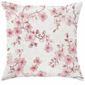 Square short velvet cushion cover with cherry blossom and letter print, 45cm by 45cm.