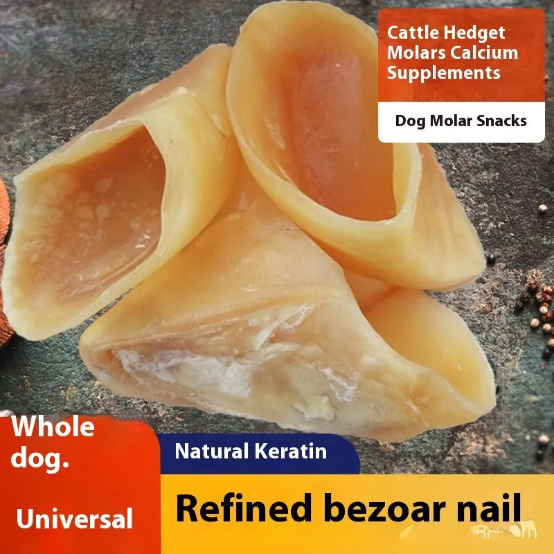 Natural cowhide dog dental chew stick in hoof shell colour for small and medium large breeds.