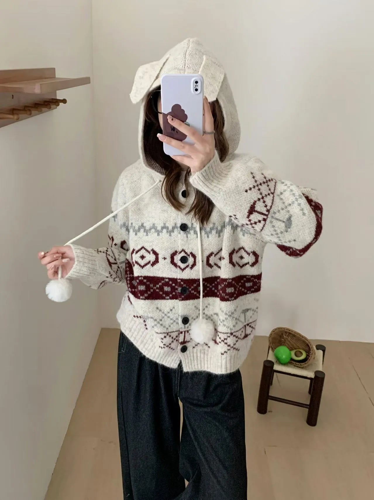 Women's plus size loose geometric pattern brocade sweater coat in beige