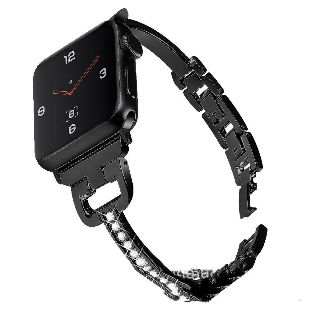 D-shaped metal diamond-cut strap for Apple Watch in multiple colours on a watch body.