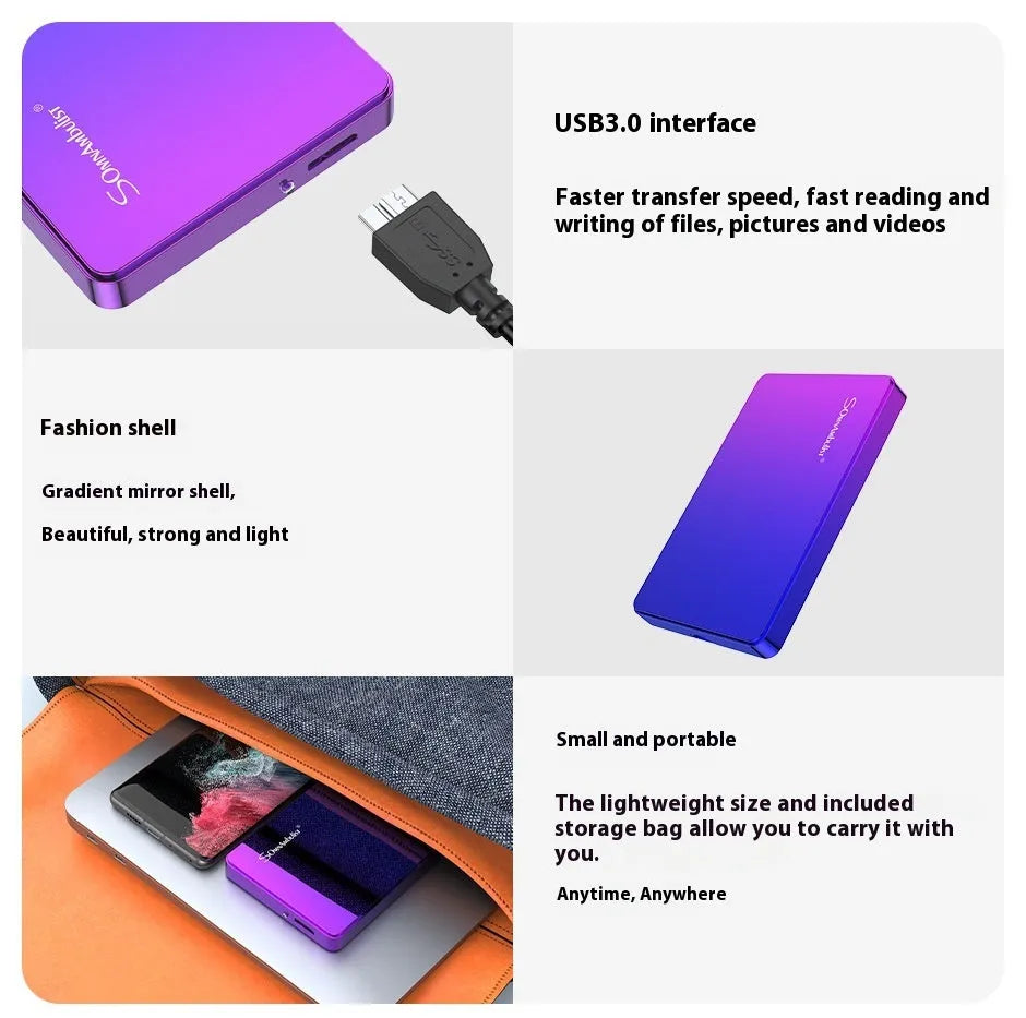 Purple external mobile hard disk with plastic shell, capacity up to 1TB