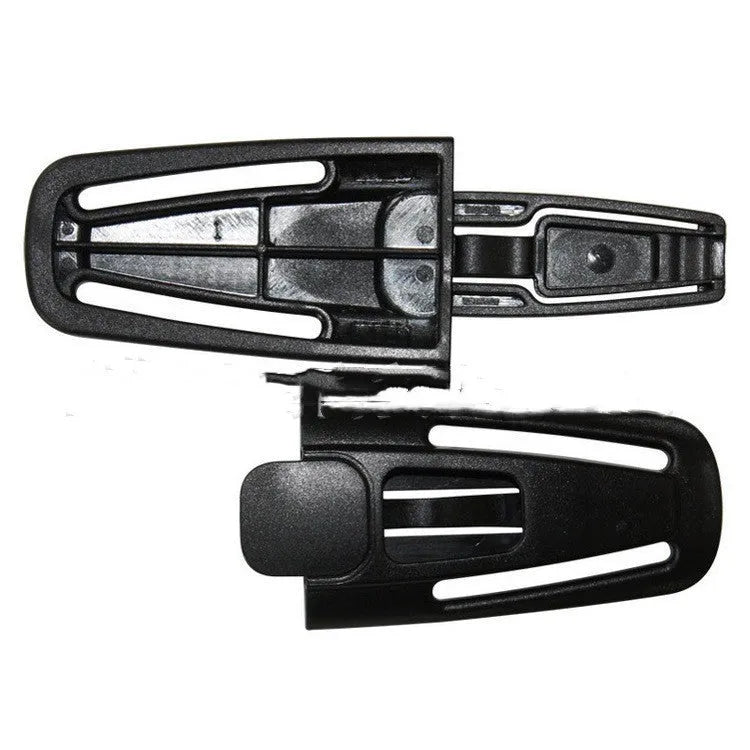 Black nylon PA66 vehicle child safety seat buckle clip measuring 14.5cm by 4cm