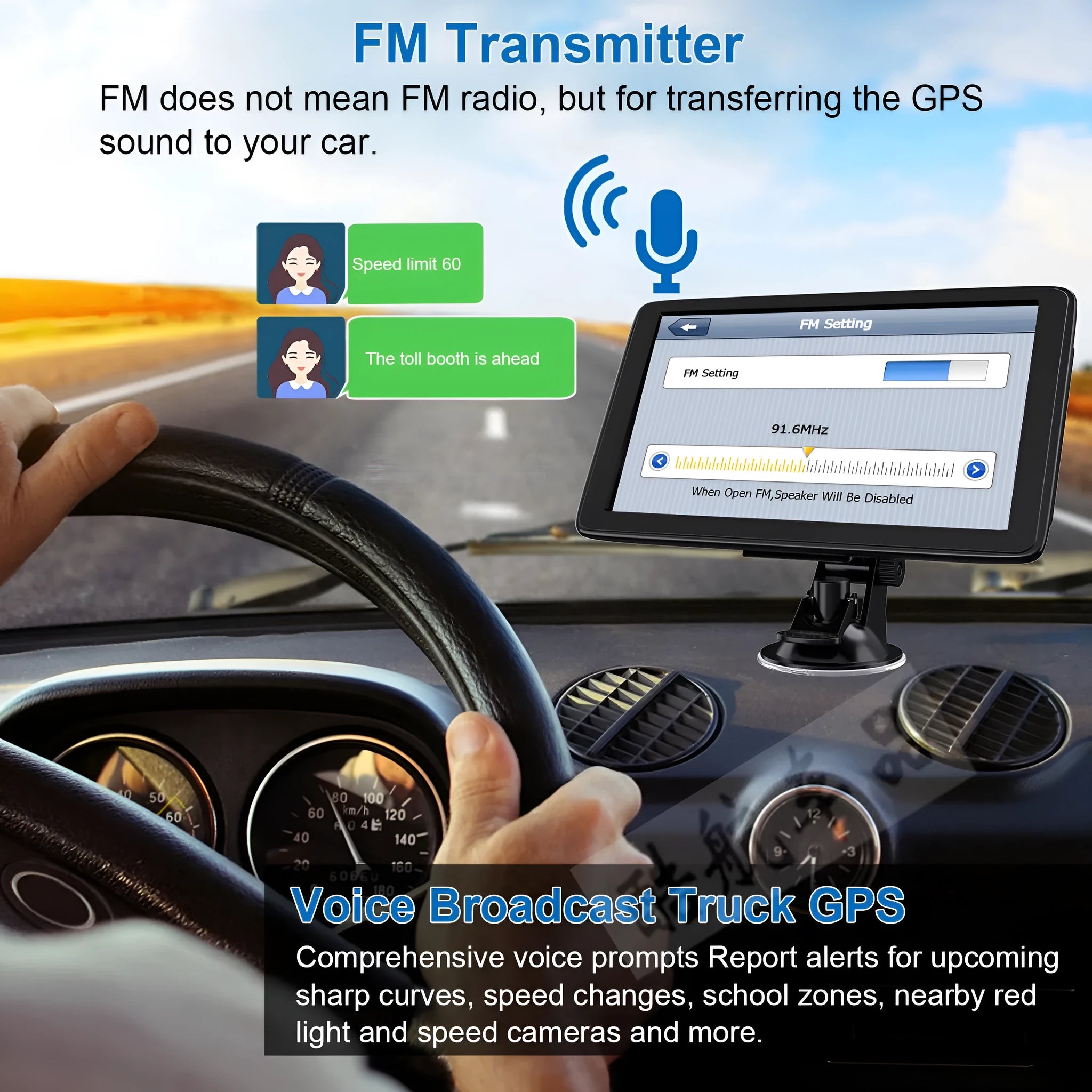 7 inch car GPS navigation device with touch screen displayed on dashboard mount