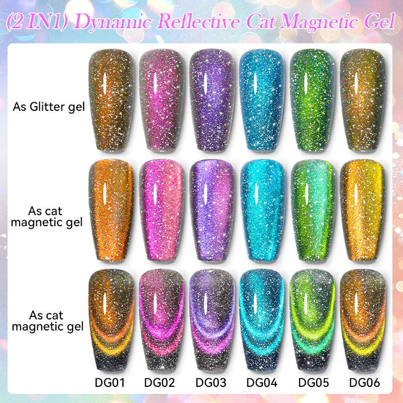 Cat eye series nail polish gel with diamond fragments and glitter in six colour options